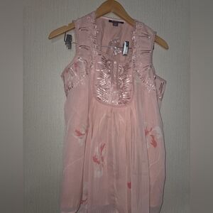 Roaman's Pink Embroidered Double Layer Dressy Tank Top Size 14 W